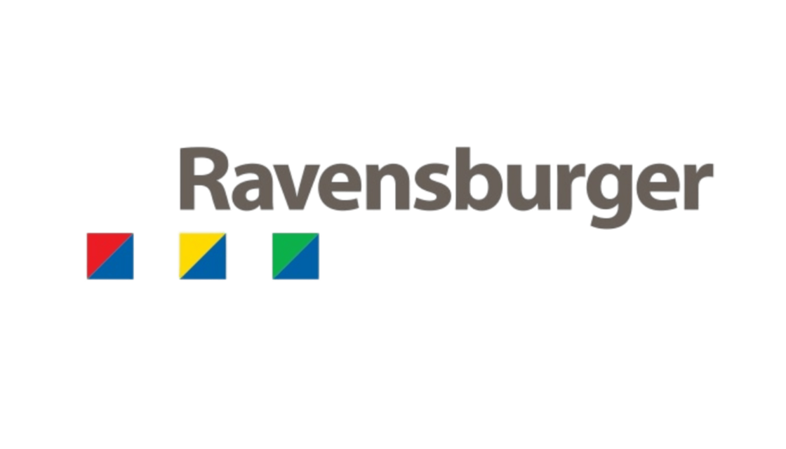Ravensburger Logo mit drei Quadraten: rot-blau, gelb-blau, grün-blau.