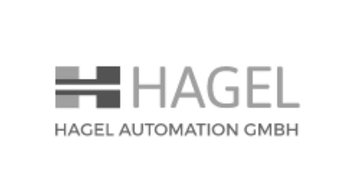 HAGEL Logo mit stilisiertem H und Text “HAGEL AUTOMATION GMBH”.